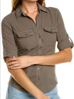 James Perse Charcoal Button-Down Slub Shirt Sz 4